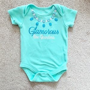 Turquoise “Glamorous Like Grandma” onesie